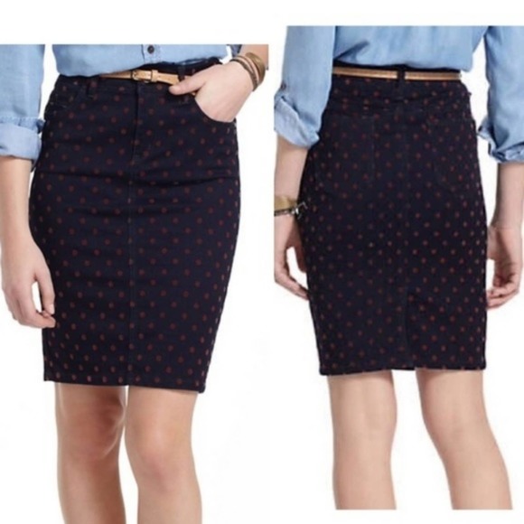Anthropologie Denim Velvet Polka Dot Pencil Skirt - Picture 1 of 7
